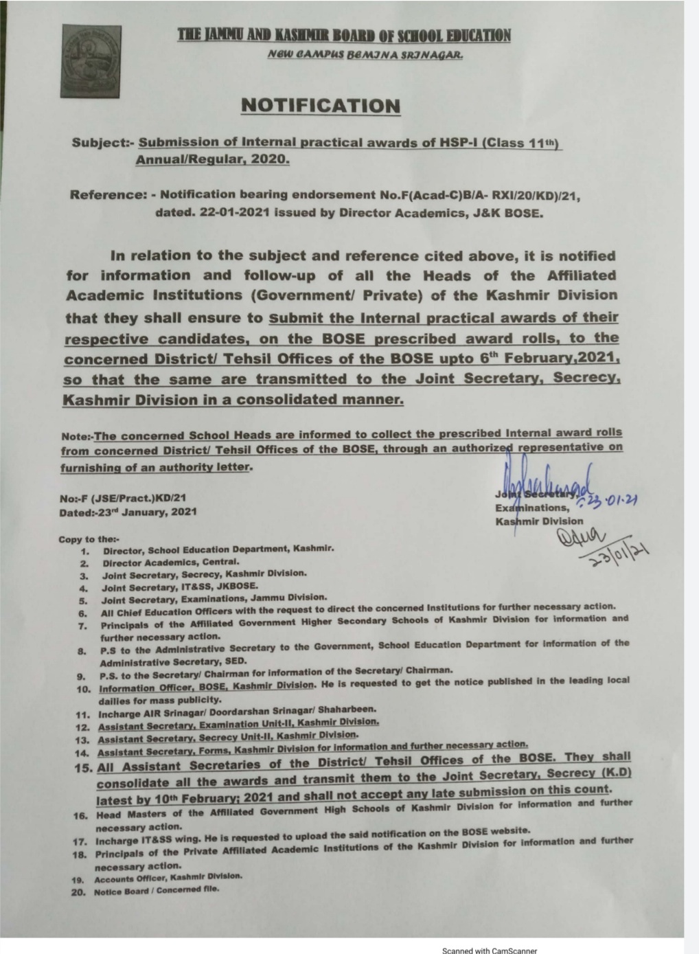 1611667326 726 JKBOSE Submission of Internal Practical Awards of Class 11th
