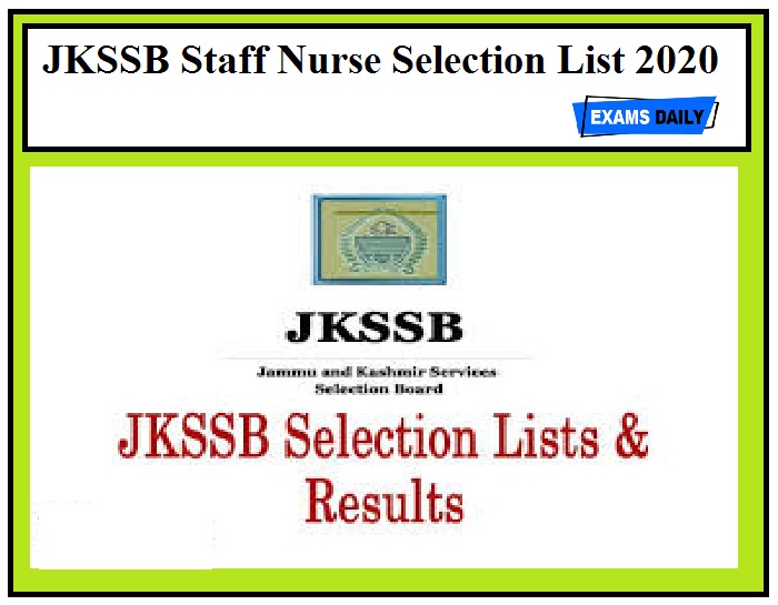 JKSSB Junior Staff Nurse Selection List 2021 (GMC Anantnag